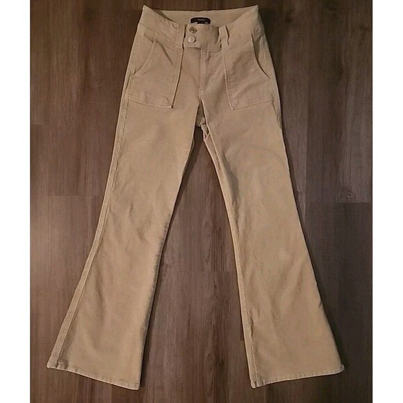 Women's Corduroy Pants Tan Small Forever 21 Flare Utility Oatmeal Wide-Leg - Picture 6 of 7
